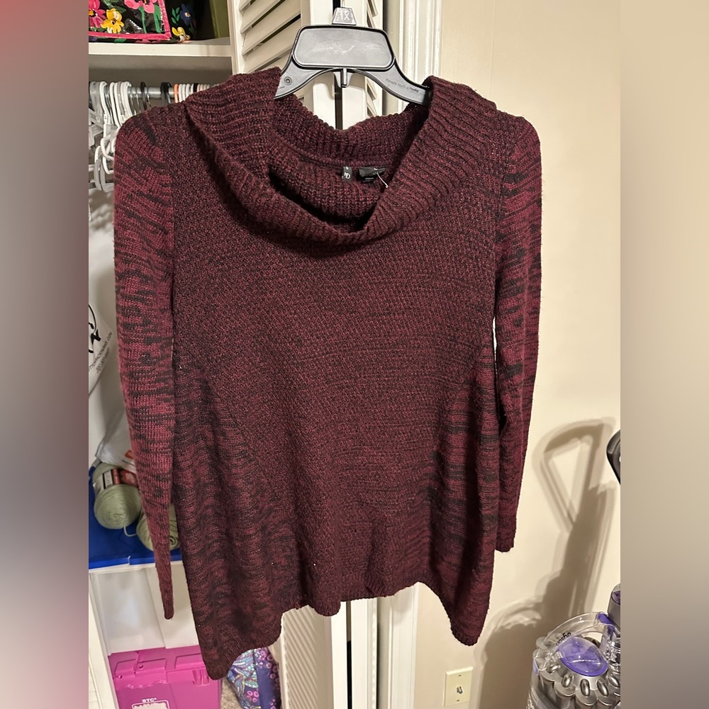 New Directions Red Cowl Neck Sweater Soft Knit Turtleneck